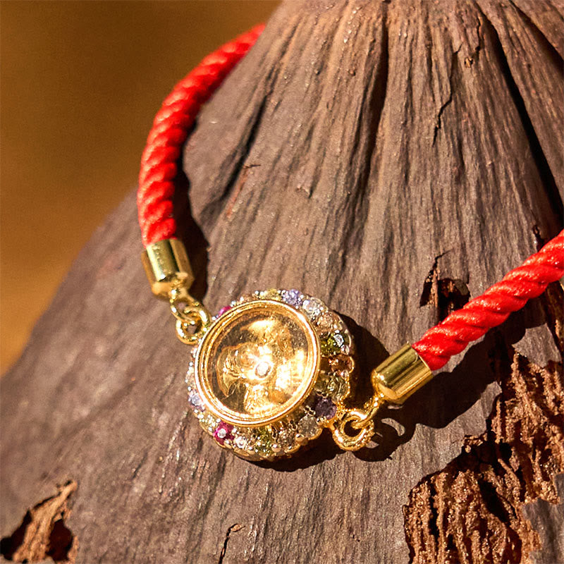 Buddha Stones Copper Brass Color Rotatable Windmill Feng Sheng Shui Qi Fu Red String Faith Braided Bracelet - image 3