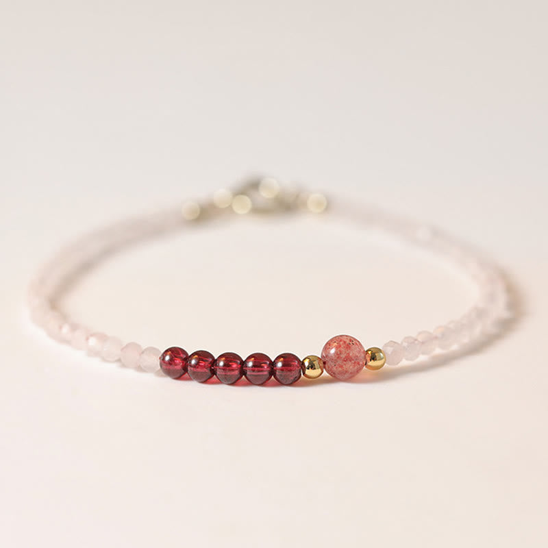 Foviel 2mm Rose Quartz Garnet Strawberry Quartz Ultra-Thin Beads Healing Energy Bracelet