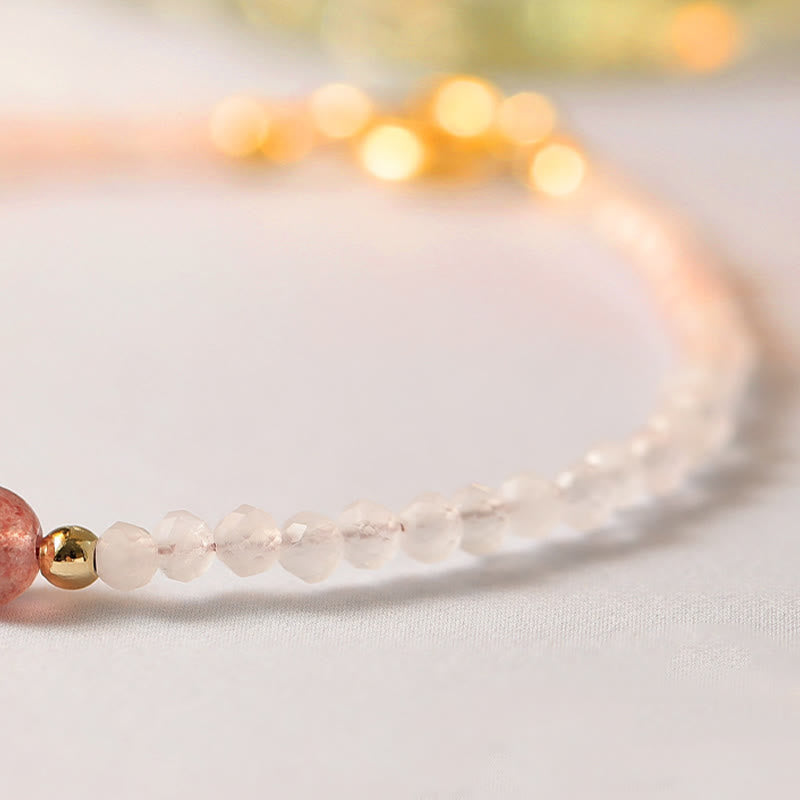 Foviel 2mm Rose Quartz Garnet Strawberry Quartz Ultra-Thin Beads Healing Energy Bracelet