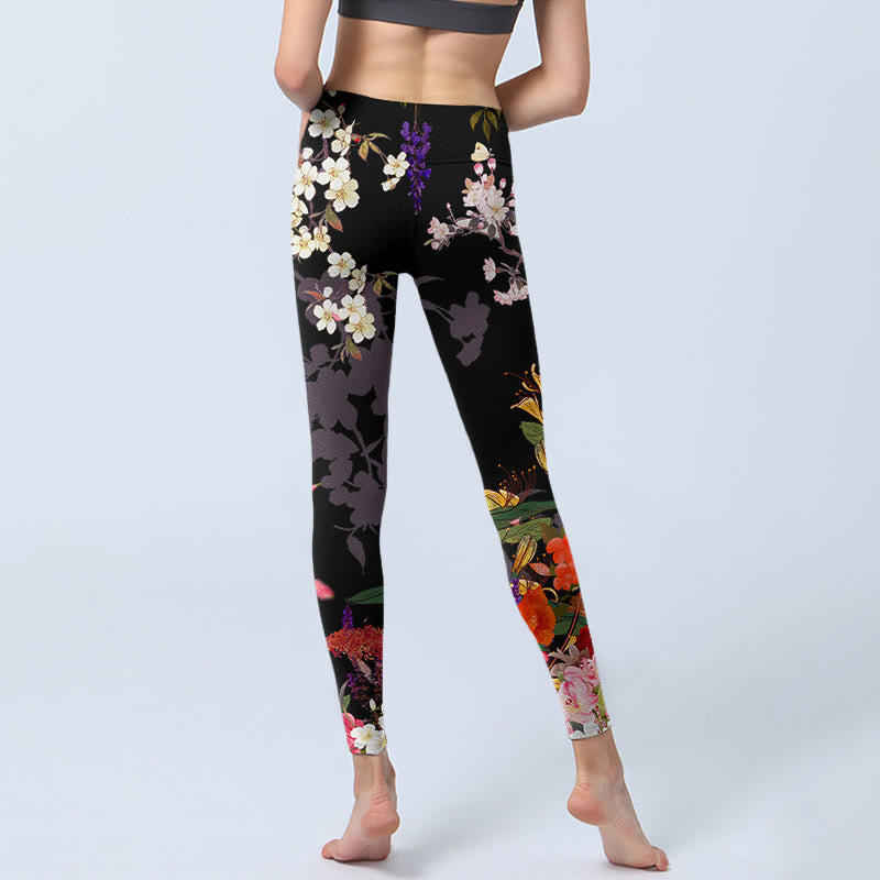 Buddha Stones Black Colorful Flowers Print Gym Leggings Women's Yoga Pants - image 6