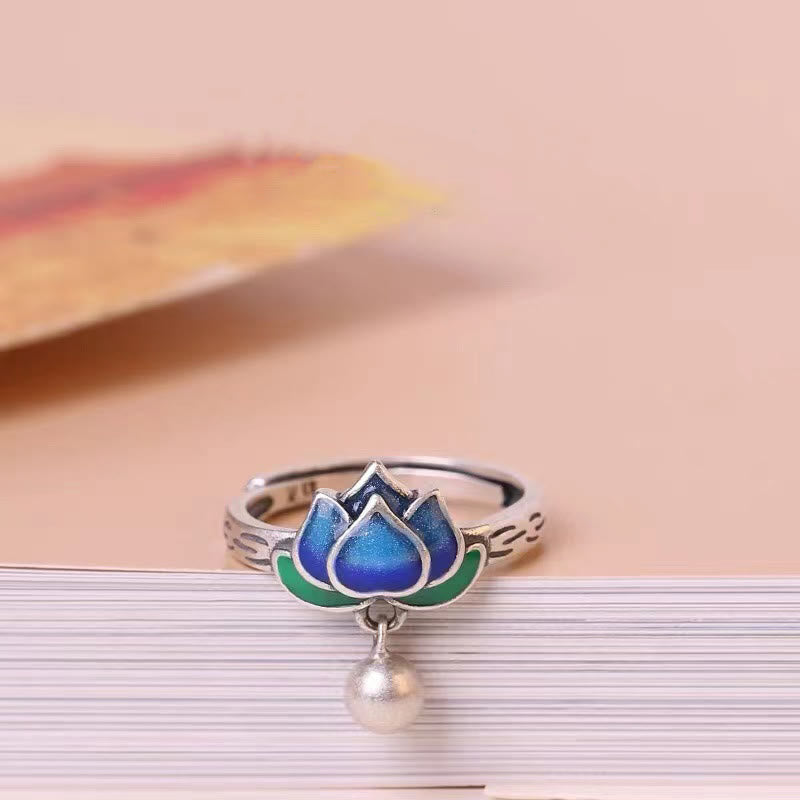 Buddha Stones Lotus Flower Pattern Enlightenment Ring Ring BS 8