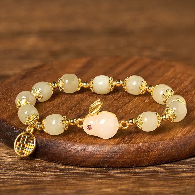 Foviel Natural Hetian Jade Fu Character Fu Brand Rabbit Abundance Bracelet