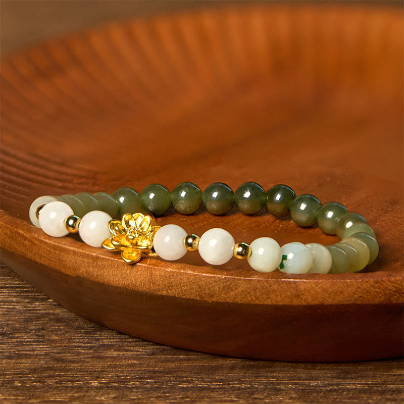 Foviel Natürliche Hetian-Jade Gradient Lotus Abundance Armband
