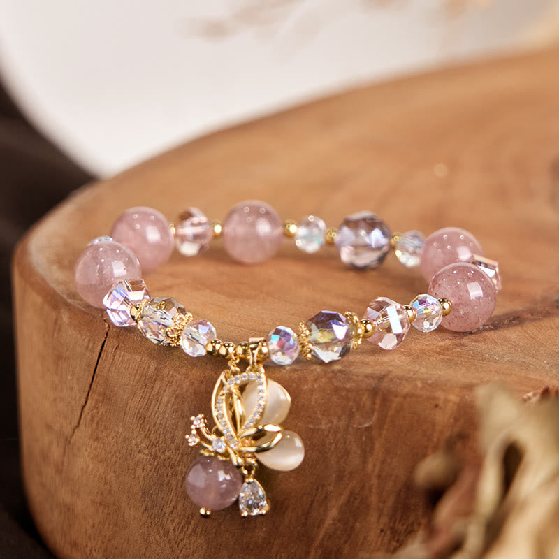 Foviel Natürliche Erdbeerquarz Schmetterling spirituell Armband