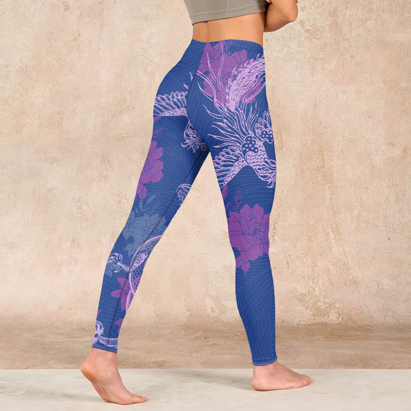 Buddha Stones Purple Dragon Phoenix Flowers Print Gym Leggings Women's Yoga Pants - image 5