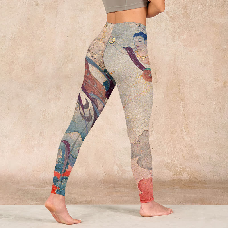 Buddha Stones Dunhuang Flying Apsaras Auspicious Clouds Print Fitness Leggings Women's Yoga Pants - image 5