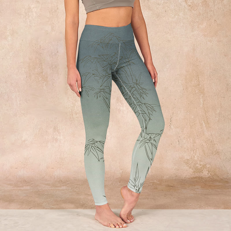 Buddha Stones Bamboo Leaves Sketch Print Sports Leggings Women's Yoga Pants - Gainsboro - US18,UK/AU22,EU50 (4XL) - image 1