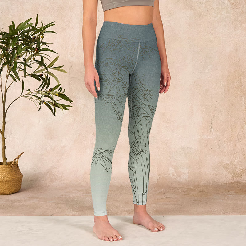 Buddha Stones Bamboo Leaves Sketch Print Sports Leggings Women's Yoga Pants - image 4