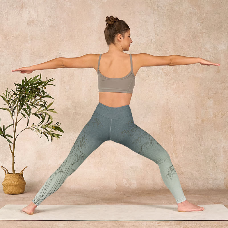 Buddha Stones Bamboo Leaves Sketch Print Sports Leggings Women's Yoga Pants - image 11