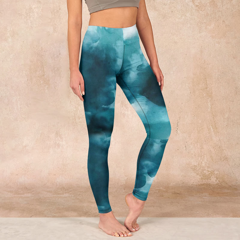 Buddha Stones Dark Green Cloud Gym Leggings Women's Yoga Pants - DarkCyan - US18,UK/AU22,EU50 (4XL) - image 1