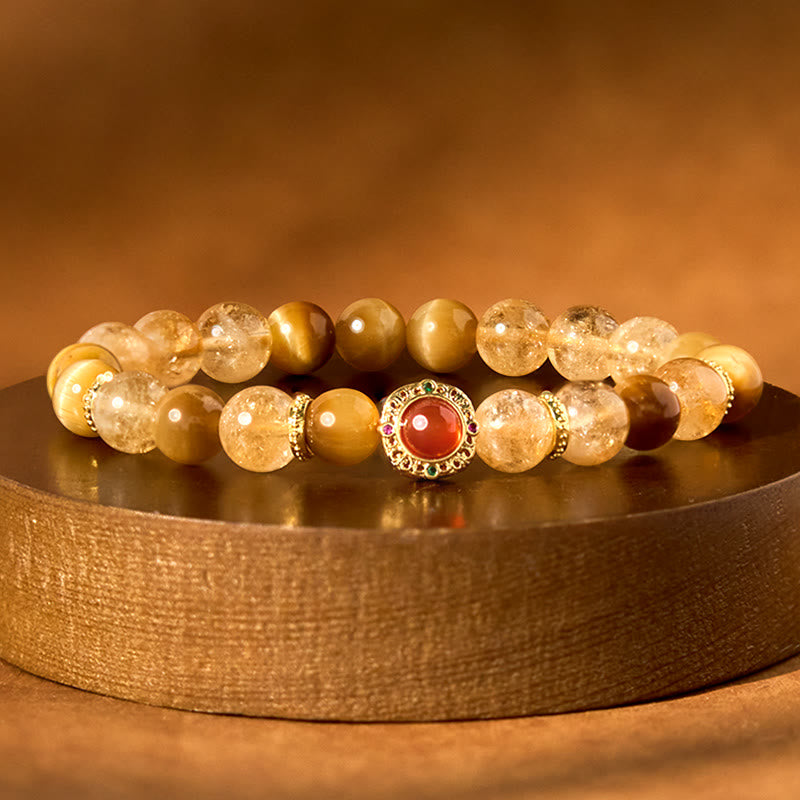 Bracelet de générosité Foviel en citrine, œil-de-tigre et agate rouge
