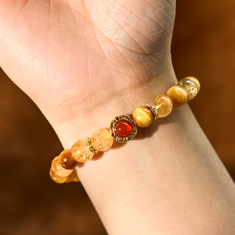 Foviel Citrin Tigerauge Rot Achat Großzügigkeit Armband