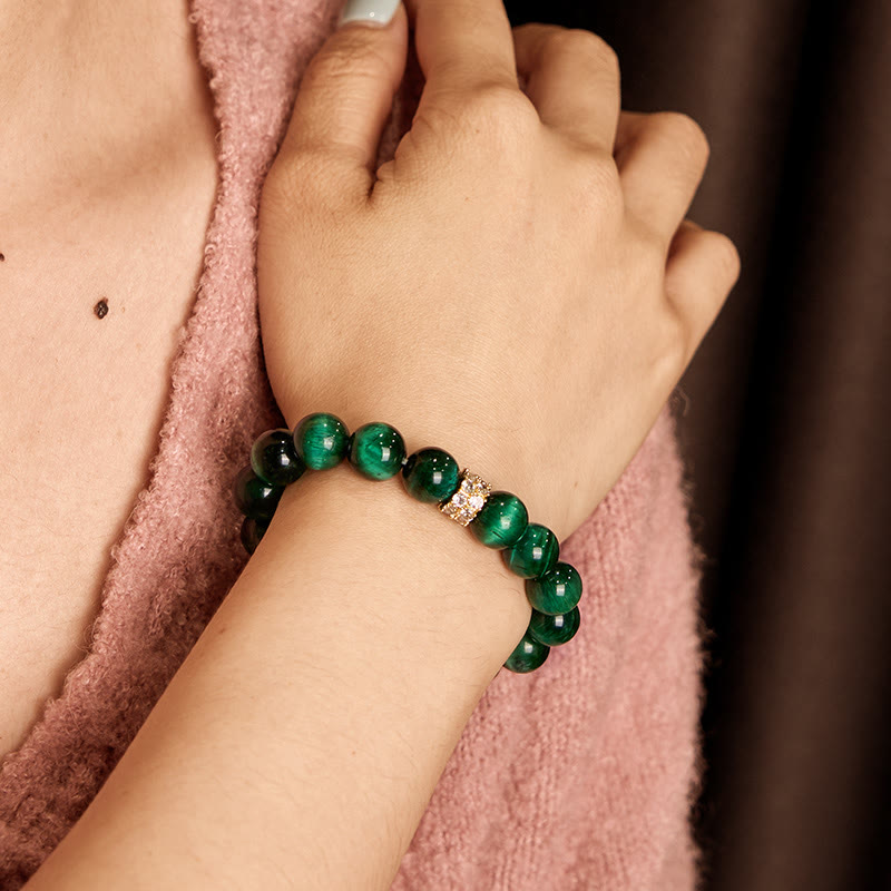 Bracelet positif Foviel en œil de tigre vert