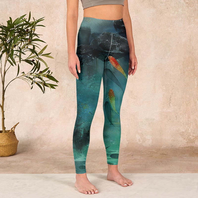 Buddha Stones Pond Koi Fish Rocks Print Sports Leggings Women's Yoga Pants - image 4