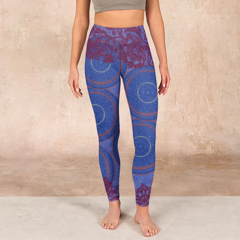 Buddha Stones Purple Compass Mandala Flower Print Gym Fitness Leggings Women's Yoga Pants - image 2