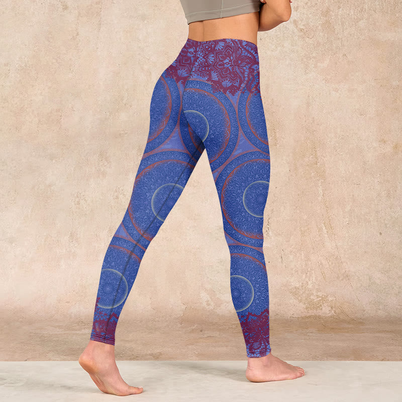 Buddha Stones Purple Compass Mandala Flower Print Gym Fitness Leggings Women's Yoga Pants - image 5