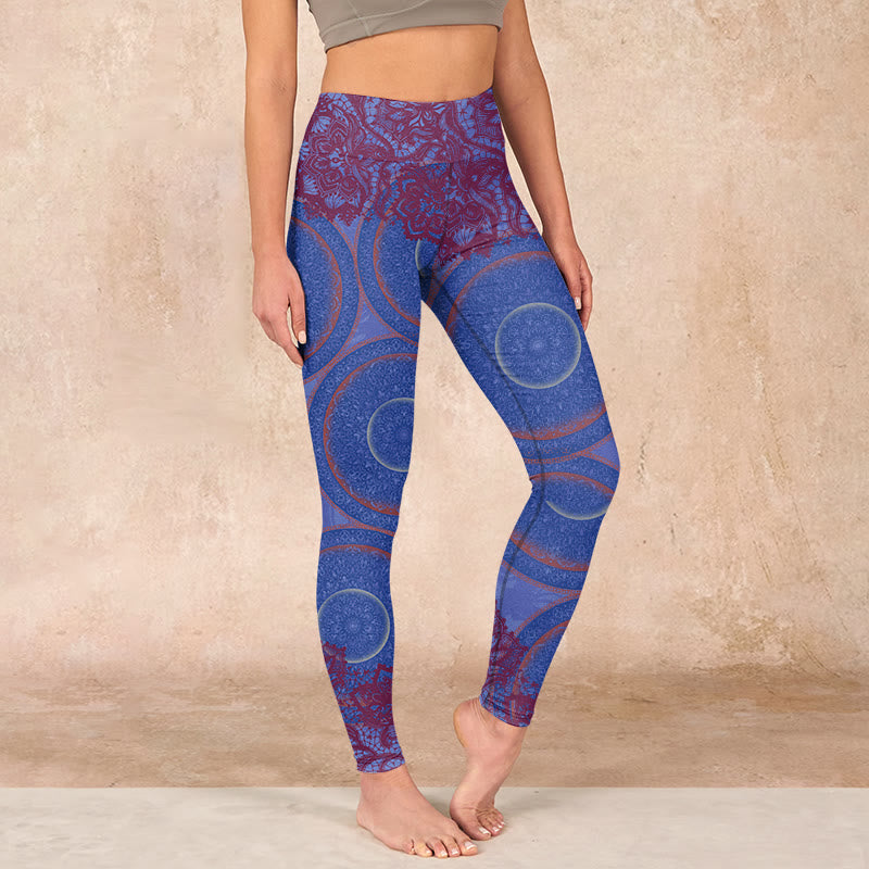 Buddha Stones Purple Compass Mandala Flower Print Gym Fitness Leggings Women's Yoga Pants - MediumPurple - US18,UK/AU22,EU50 (4XL) - image 1