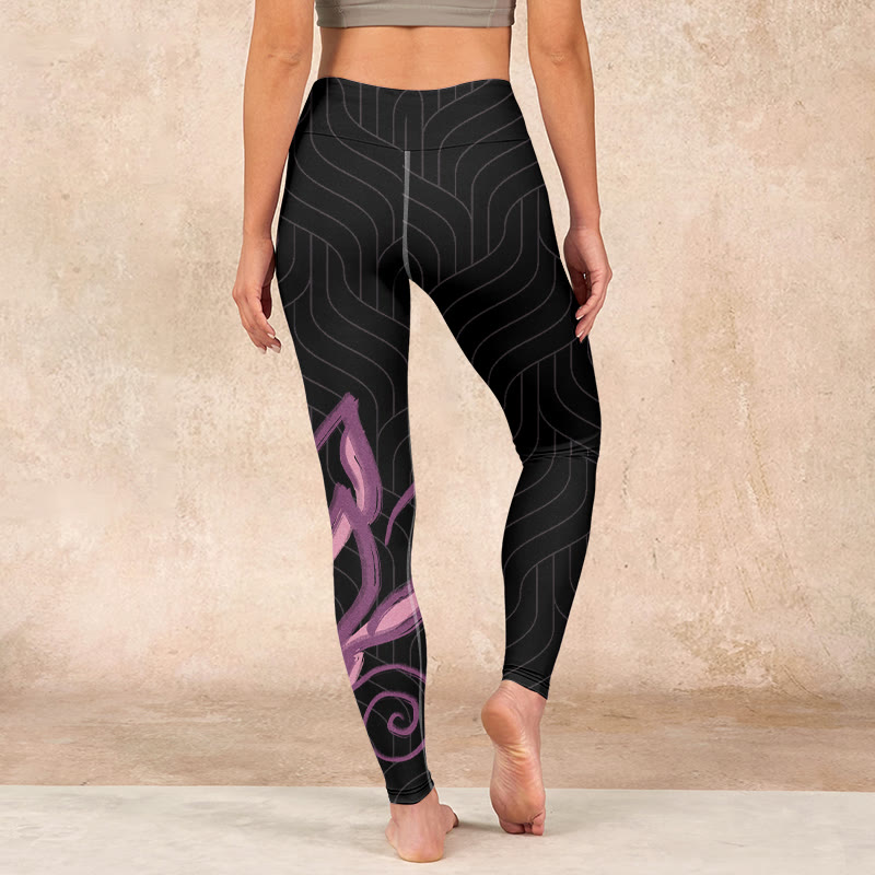 Buddha Stones Black Pink Lotus Flower Print Gym Leggings Women's Yoga Pants - image 15