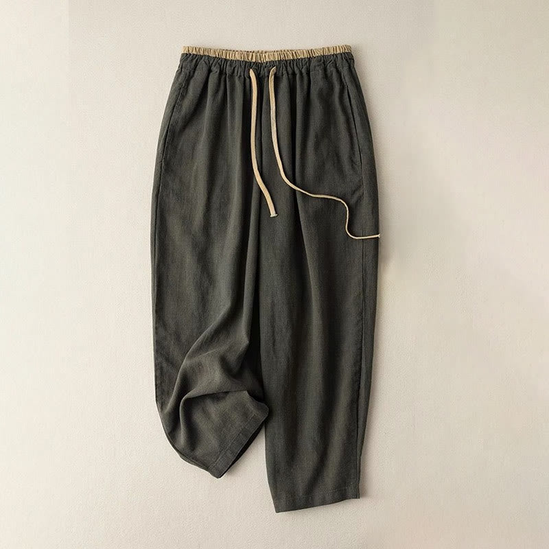 Buddha Stones Casual Solid Color Cotton Linen Drawstring Women's Pants With Pockets - DarkOliveGreen - US16,UK/AU20,EU48 (3XL) - image 6