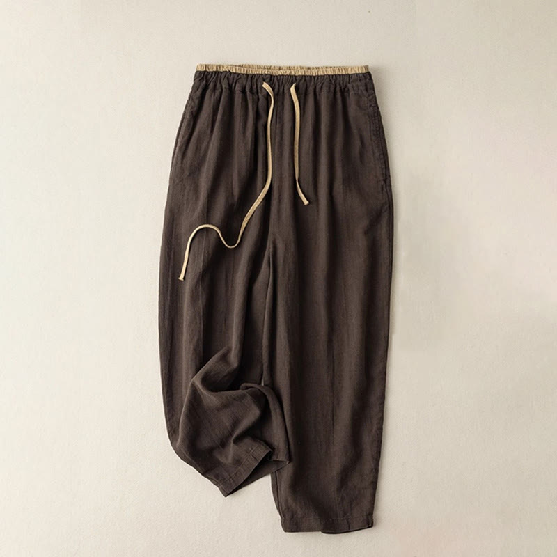 Buddha Stones Casual Solid Color Cotton Linen Drawstring Women's Pants With Pockets - SaddleBrown - US16,UK/AU20,EU48 (3XL) - image 5