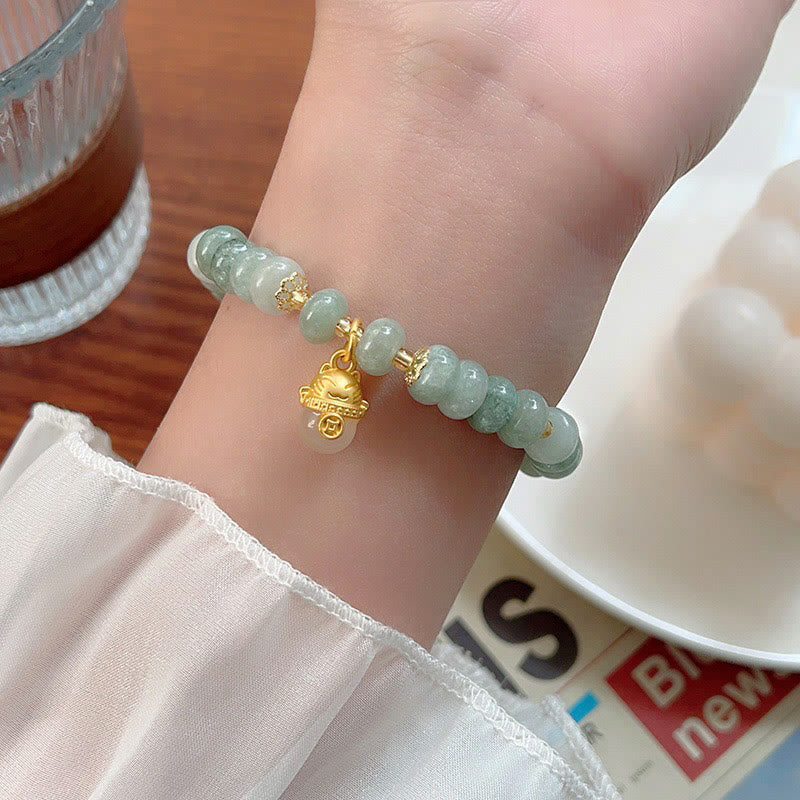 Foviel Erdbeerquarz cyanfarbene Jade Glückliche Katze Perlen spirituell Armband