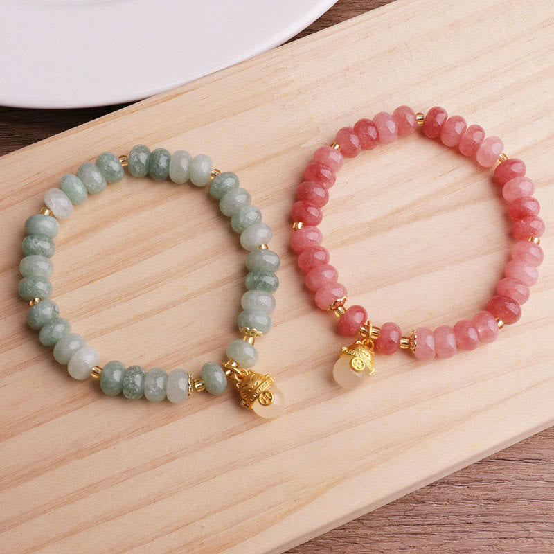 Foviel Erdbeerquarz cyanfarbene Jade Glückliche Katze Perlen spirituell Armband