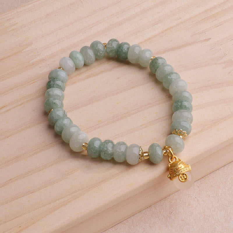 Foviel Erdbeerquarz cyanfarbene Jade Glückliche Katze Perlen spirituell Armband
