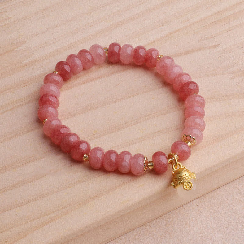 Foviel Erdbeerquarz cyanfarbene Jade Glückliche Katze Perlen spirituell Armband