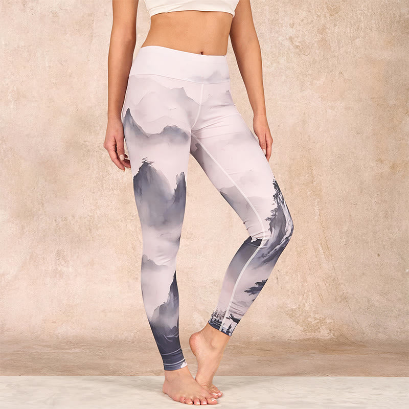 Buddha Stones Splash-ink Landscape Painting Print Fitness Leggings Women's Yoga Pants - Ink Landscape - US18,UK/AU22,EU50 (4XL) - image 1