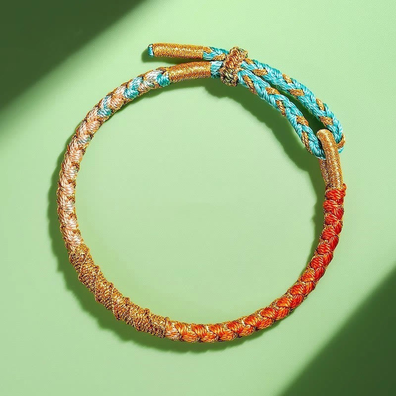 Buddha Stones Tibetan Colorful Gold Thread Dragon Scale Knot Protection Braided Bracelet Bracelet BS Light Blue 13-21cm