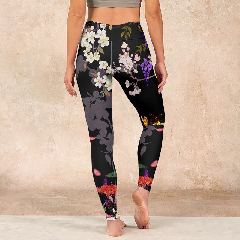 Buddha Stones Black Colorful Flowers Print Gym Leggings Women's Yoga Pants - image 15