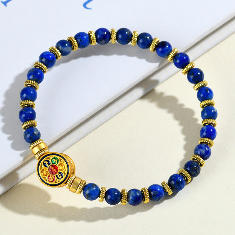 Buddha Stones Natural Lazurite Om Mani Padme Hum Bead Balance Bracelet - image 1