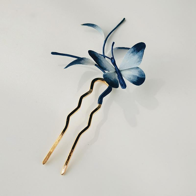 Foviel Handmade Velvet Flower Mulberry Silk Butterfly Brooch Hairpin