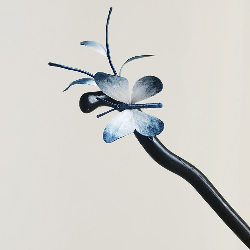 Foviel Handmade Velvet Flower Mulberry Silk Butterfly Brooch Hairpin