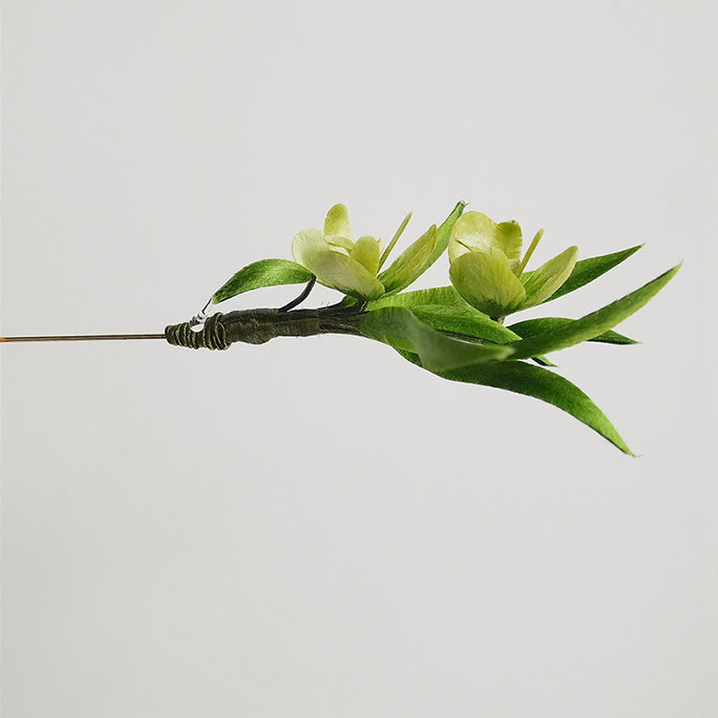Foviel Handgefertigt Velvet Blume Mulberry Seide Grüne Blumen Blätter Brosche Haarnadel