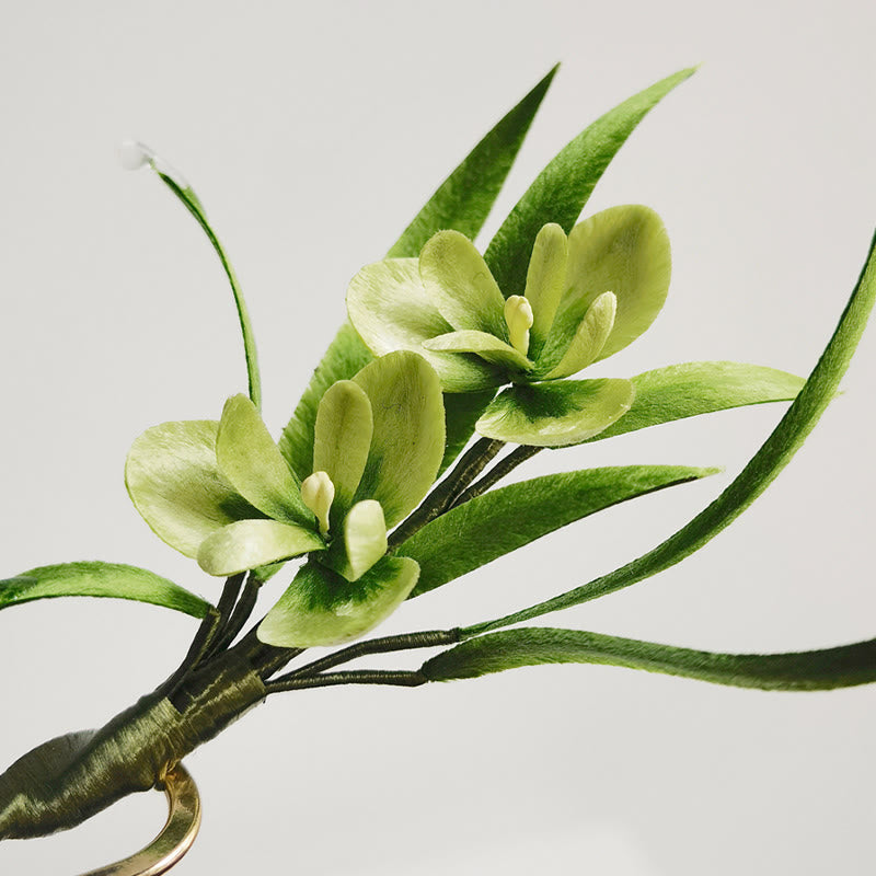 Foviel Handmade Velvet Flower Mulberry Silk Green Flowers Leaves Brooch Hairpin