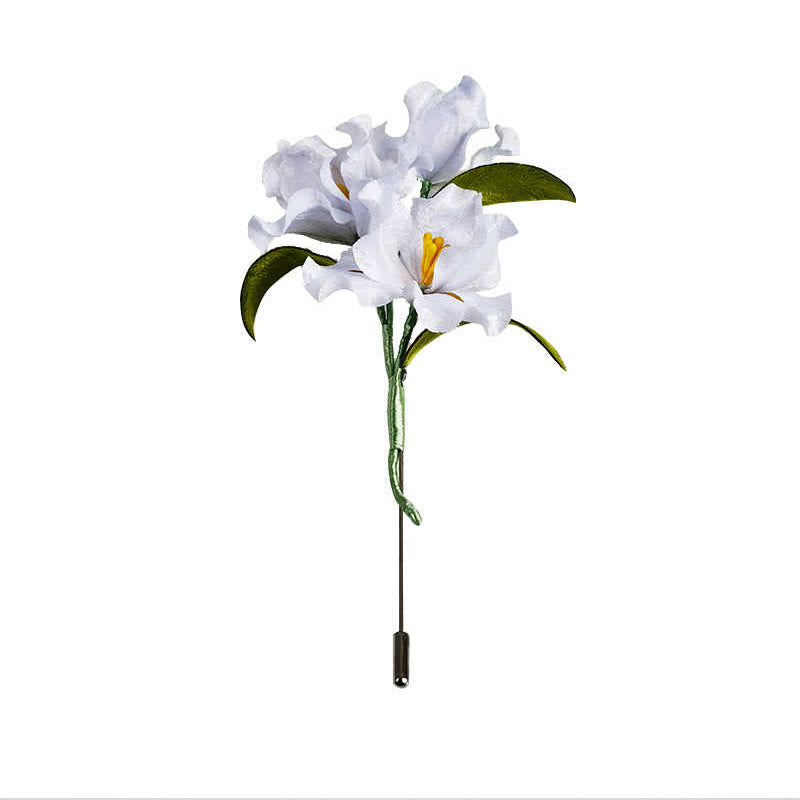 Foviel von Hand handgemacht Velvet Blume Mulberry Seide Weiß Iris Blume Brosche
