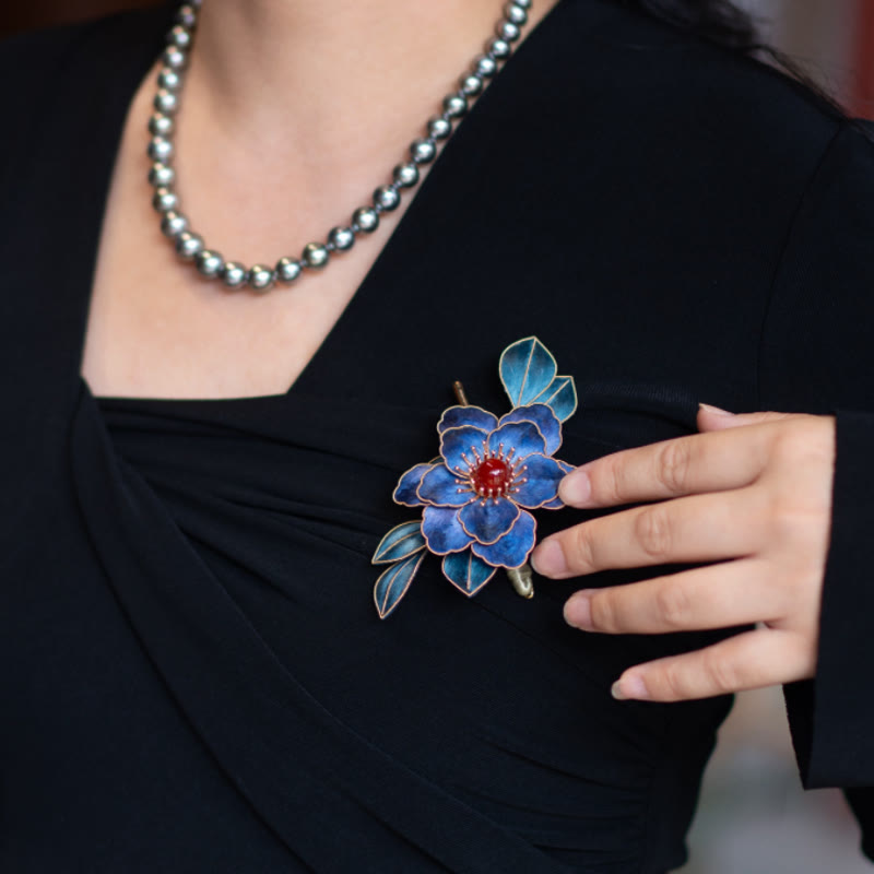 Foviel Handgefertigt Yangzhou Velvet Blume Mulberry Seide Blau Blumen Brosche