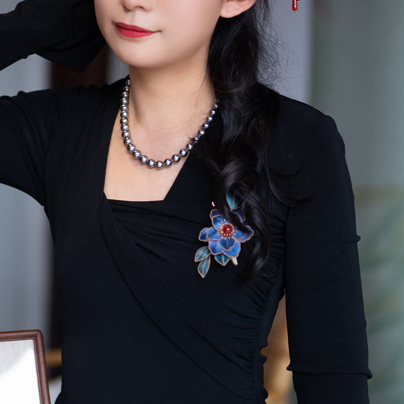 Foviel Handgefertigt Yangzhou Velvet Blume Mulberry Seide Blau Blumen Brosche