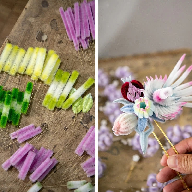 Broche fleur de pêcher en soie de mûrier et velours fait main Yangzhou Foviel