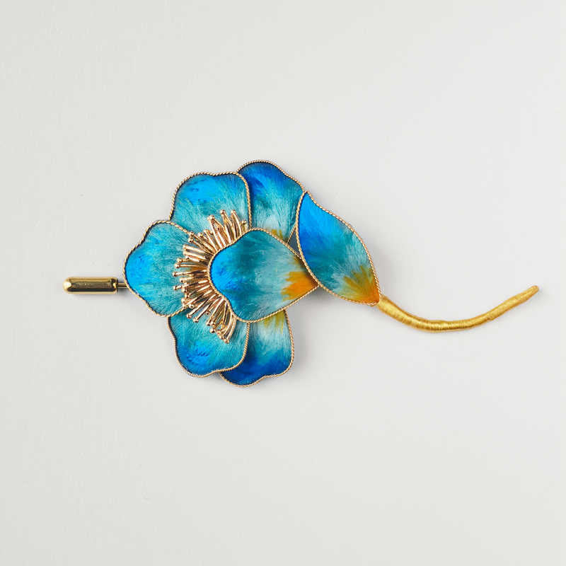 Foviel Handgefertigt Velvet Blume Mulberry Seide Blaue Blume Brosche