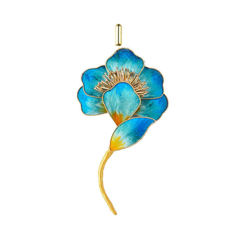 Foviel Handmade Velvet Flower Mulberry Silk Blue Flower Brooch