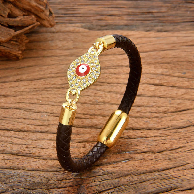 Foviel Evil Eye Protection Leather Metal Buckle Bracelet