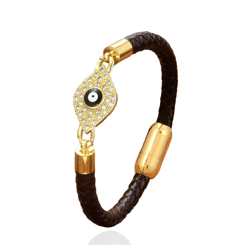 Foviel Evil Eye Protection Leather Metal Buckle Bracelet