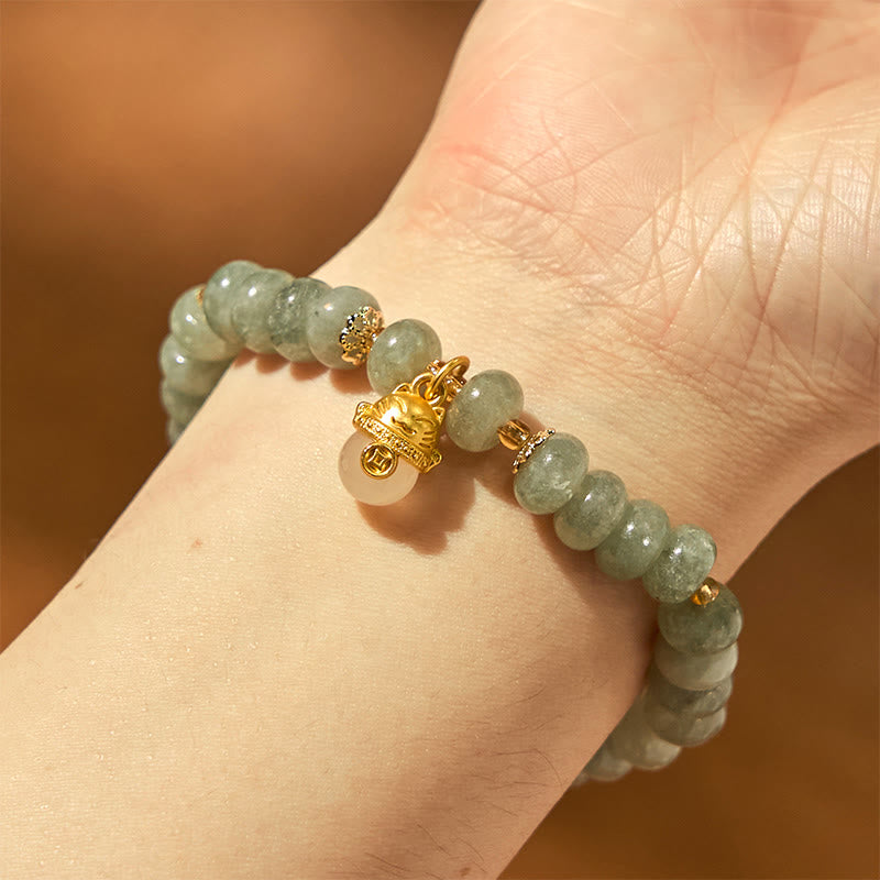 Foviel Erdbeerquarz cyanfarbene Jade Glückliche Katze Perlen spirituell Armband