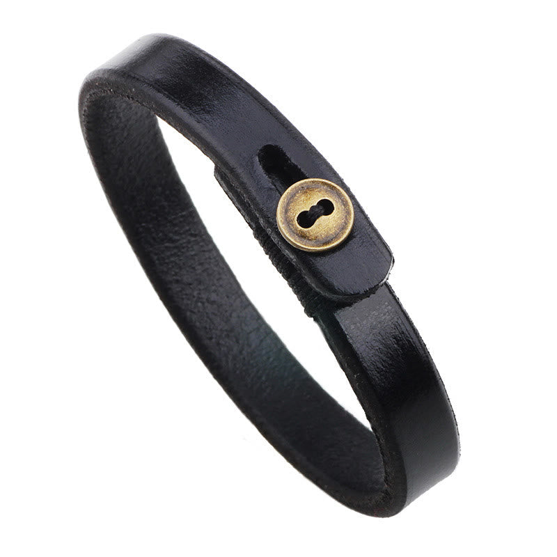 Foviel Vintage Plain Leather Button Buckle Confidence Bracelet