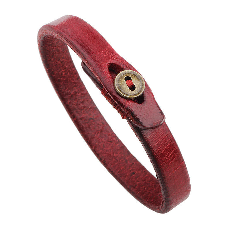 Foviel Vintage Einfarbige Leder Knopf Schnalle Vertrauen Armband