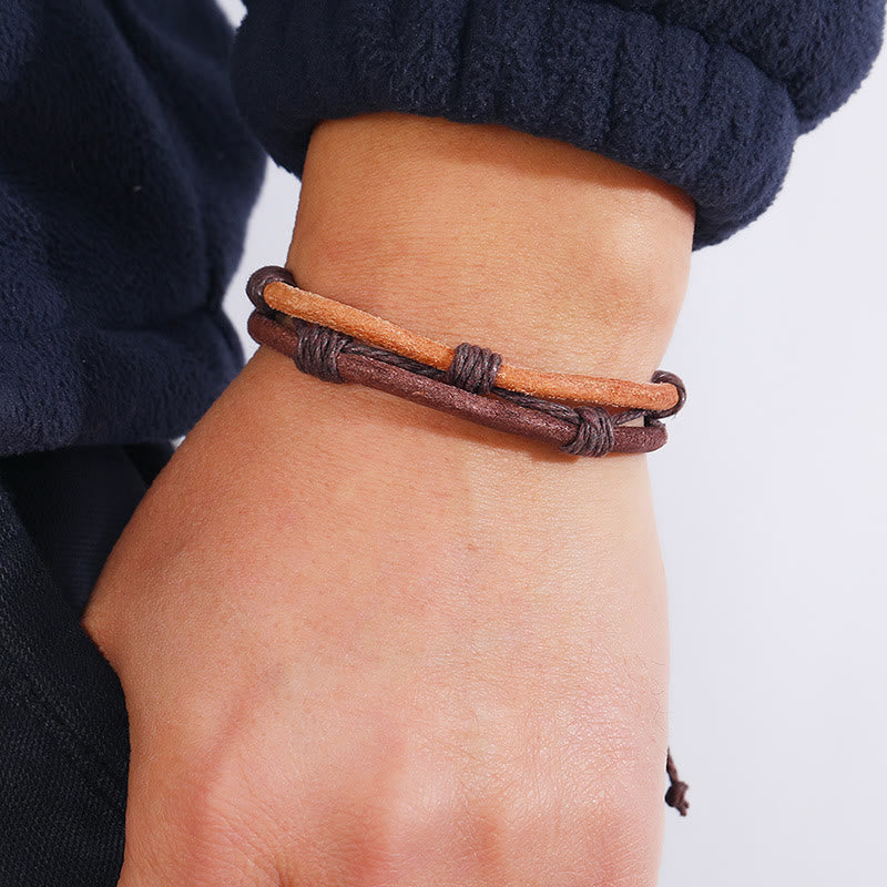 Foviel Vintage Leder Handgewebt Hanfseil Stärke Armband