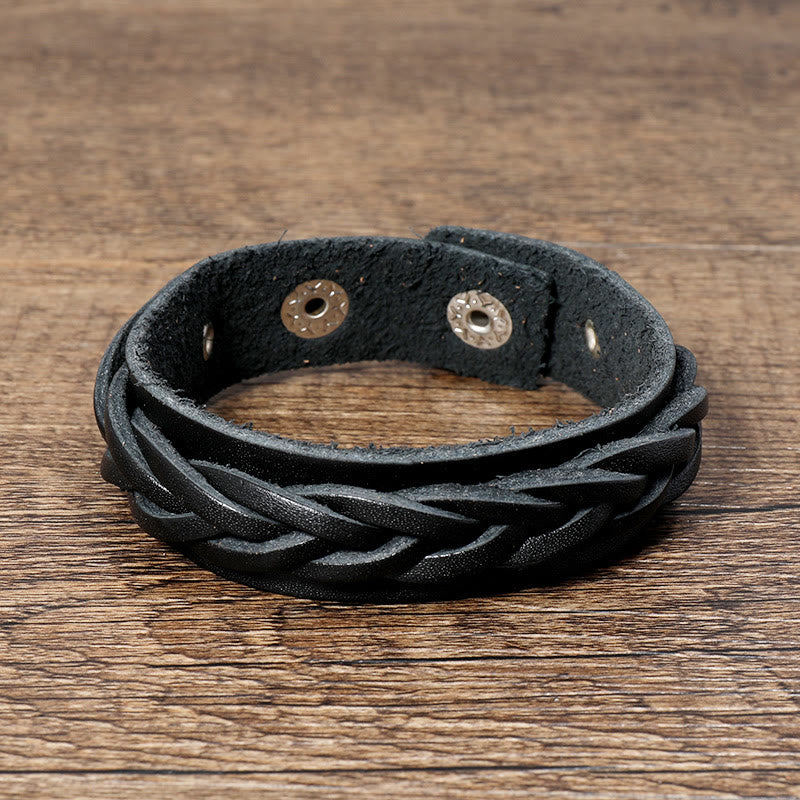 Bracelet Foviel tressé vintage en cuir avec boucle réglable renforcée