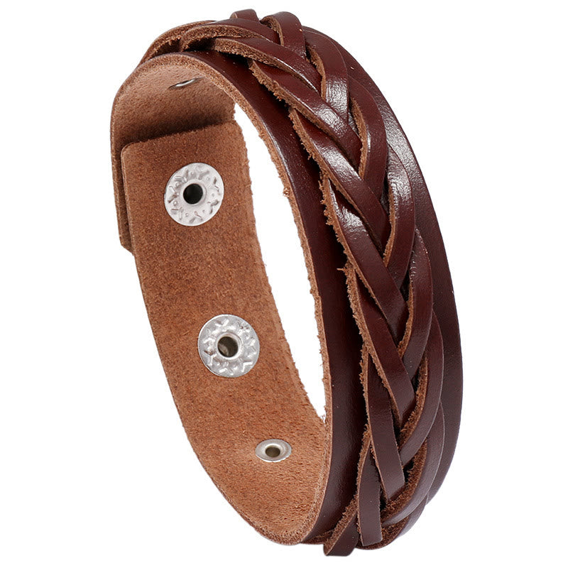 Bracelet Foviel tressé vintage en cuir avec boucle réglable renforcée